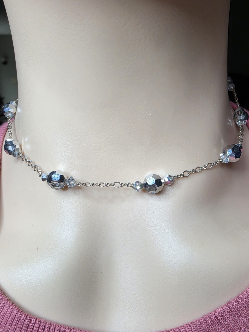 Sterling Silver Faceted Bead Choker Necklace - Women's Jewelry